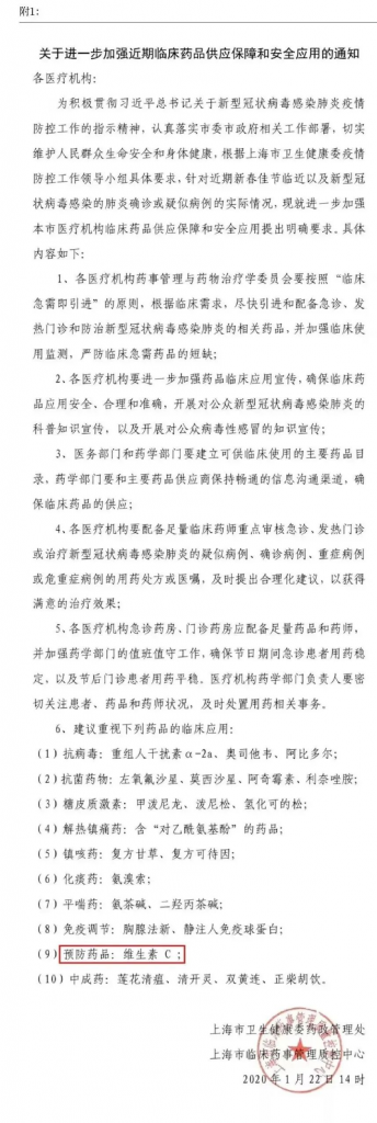 火！火！火！上海卫健委指定唯一预防新冠肺炎的药品“维生素C”！